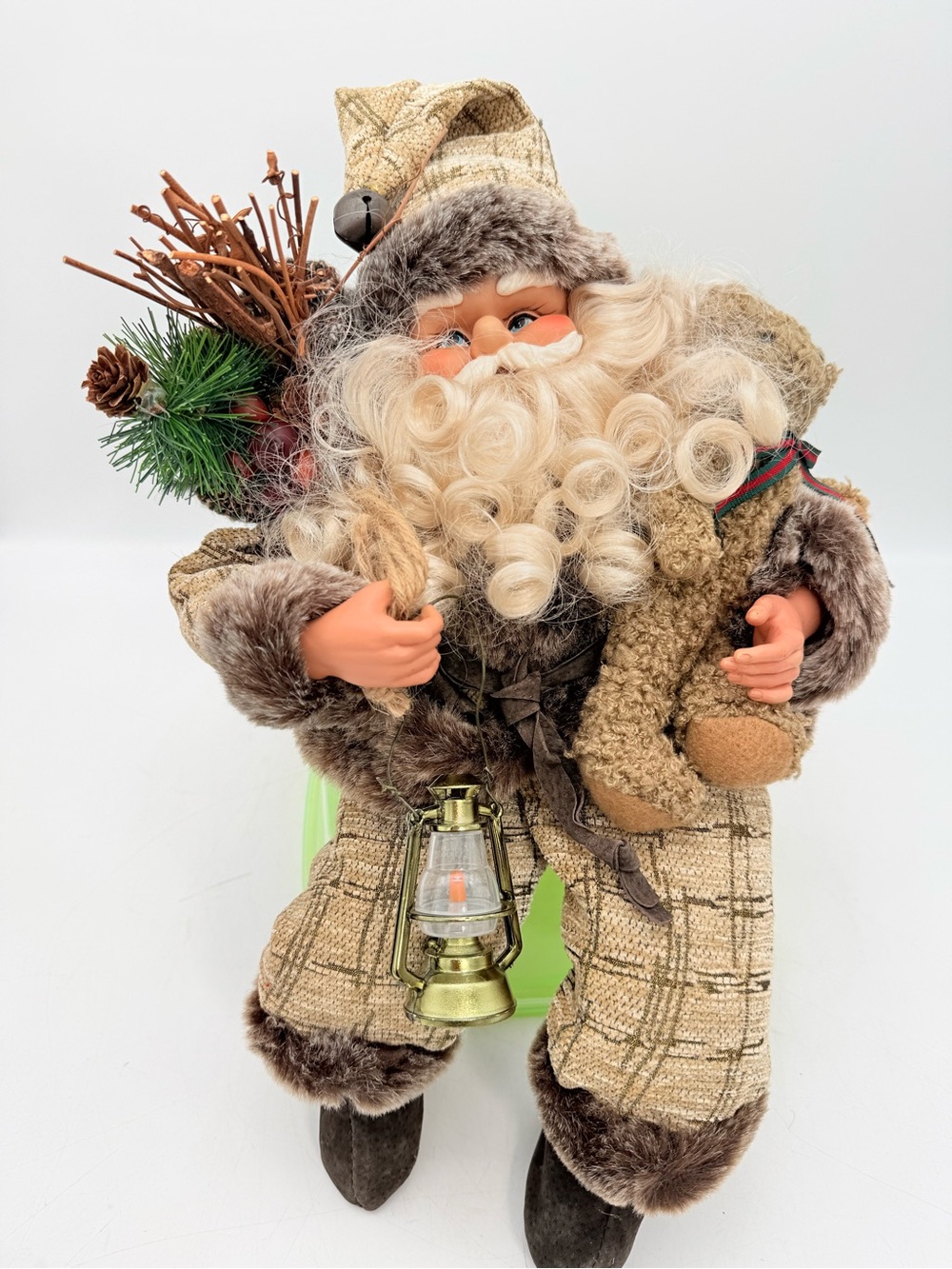 Holiday Santa Figurine in Beige & Brown sitting - Decorative Home Accent